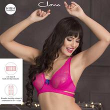 Clovia Pink Lace Non-Padded Underwired Plunge Bra For Women