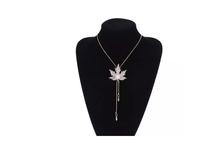 Crystal Maple Leaf Long Beaded Artificial Pearl Chain Tassel Sweater Necklace