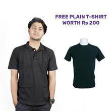 Green Polo T-shirt with Free Black Plain T-shirt