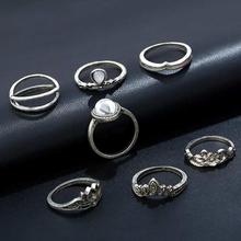 7 In1 Set Simple Style Rings Boho Punk Style Finger Rings- Silver