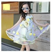 2017 Summer Girls Kids Flower Knee Sleeveless Dress Baby Children