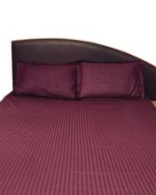 Maroon Striped Double Size Bedsheet With 2 Pillow Covers