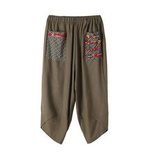 Women's pants _ ethnic style patchwork cotton and linen