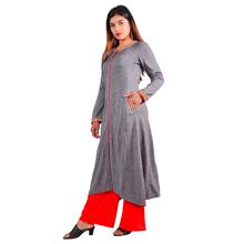 Paislei Grey embroidered A-line Kurti with collar gold embroidery For Women - AW-1920-60