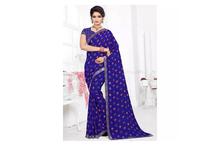 Printed Saree With Unstitched Blouse For Women-Blue