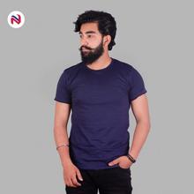 Nyptra Navy Blue Solid Muscle Fit Plain Cotton T-Shirt For Men