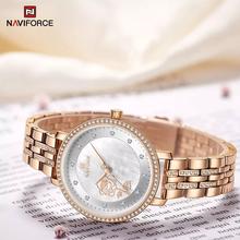 NAVIFORCE NF5017 Luxury Women Fashion Stainless Steel Waterproof Wrist Watch For Women  with Rhinestone Relogio Feminino