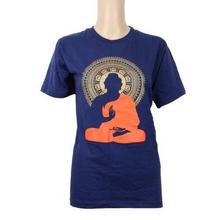 Half Sleeves Printed 100% Cotton T-Shirt For Women-Blue