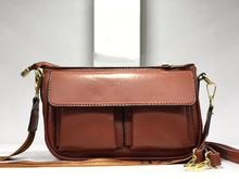 Retro Style chestnut Brown Dual Pocket Crossbody Bag