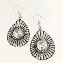 Stone Metal Danglers For Women (DE_060)- Black/White