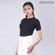 METAPHOR Black Solid Crop Top For Women - MT109B