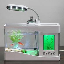 Electronic USB Mini Aquarium Desktop Mini Fish Tank with Water Running LED Pump,Light Calendar ,Clock