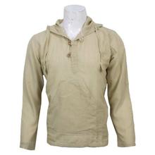 Cream Plain Cotton Kurta Shirt With Hoodie For Men - MKR5001