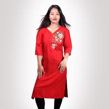 Red kurta with floral design for women