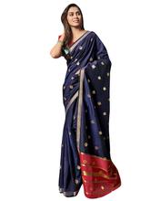 Stylee Lifestyle Navy Blue Chanderi Silk Jacquard Saree - 2310