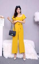 Short Sleeve Ruffles Off Shoulder Jumpsuit For Women - Yellow