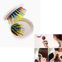 White Mini Round Foldable Mirror And Hairbrush