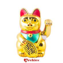 ARCHIES Golden Hand Shaking Lucky Big Cat Statue Décor