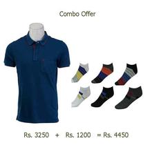 Turtle Sleeve Shirt for Men (T203) and Happy Feet 6 pair of Sport Ankle Socks(1004)-Combo Offer