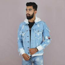 Blue Hooded Denim Jeans Jacket For Men By Nyptra