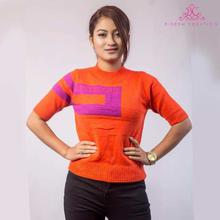 Orange Short Sleeved Sweater For Women