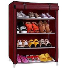 Portable Folding and Covering Metal Stand 4 Layer Shoe Rack (Color Vary)