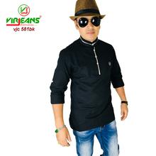 Virjeans Mens Linen Kurta Shirts (VJC 581)Black