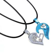 Two in one I Love You Heart Pendant Necklace Lovers Couples Gift Blue