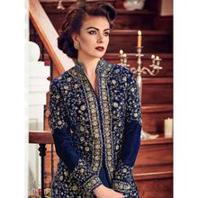 Stylee Lifestyle Navy Blue Velvet Embroidered Dress Material (1812)