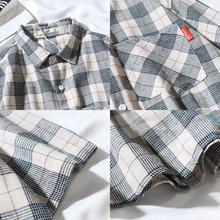 Plaid shirt _ plaid short-sleeved shirt summer literary