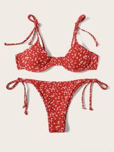 Calico Print Underwire Top With Tanga Bikini Set