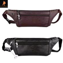 PU Leather Waist Pack Zipper Bag Outdoor Bags For Men - Black