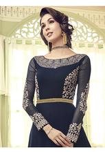 Stylee Lifestyle Navy Blue Georgette Embroidered Dress Material - 1881