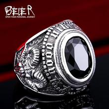 BEIER Stainless steel Cool Unique Black Stone Ring