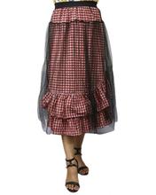 Red Net Checkered Skirt For Women