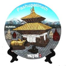 Pashupatinath Temple Ceramic Art Plate With Holder - Multicolored