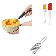 Combo of Bulfyss Silicone Spatula and Kitchen Oil Brush+ Stainless Steel Mini Tar 4.5'' Grater + Fruit Baller Double End Scoop