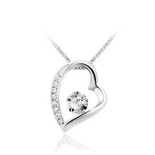 Silver/White Crystal Heart Pendant With Chain For Women-10614-1010