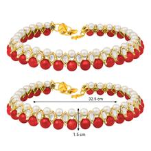 Aheli Traditional Jewellery 18K Gold Plated Kundan Green Faux Bead Fancy Red Anklet For Women