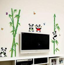 Cute Little Animals Panda On Bamboo Trees Wall Sticker