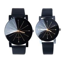 FashionieStore Men's wristwatch 1Pair Men and Women Quartz Dial Clock Leather Wrist Watch Round Case