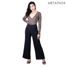 METAPHOR Black Solid Plus Sized Flare Pants with Side Zip Details For Women - MTT04B