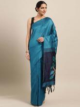 Stylee Lifestyle Blue Ikkat Silk Jacquard Saree-2141