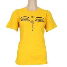 Round Neck Eye Printed 100% Cotton T-Shirt For Women- Yellow