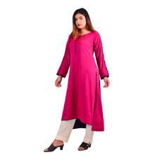 Paislei Fuschia asymetrical Kurti with criss-cross work for women - AW-1920-04