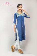 Navy Blue Slub Rayon Choli Design Front Cut Kurti With Cotton Leggings Set