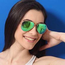 Aviator Flat Mirror Lense Sunglasses - Green
