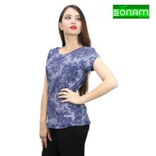 Sonam Gears Round Neck Printed T-Shirt For Women (304)- Blue