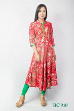 Red green Rayon Printed Flared Umbrella Kurti with Leggings Set-BC 910