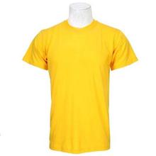 Yellow Round Neck Plain 100% Cotton T-Shirt For Men